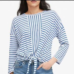 Banana Republic Women's Blue White Stripe Tie Front Long Sleeve Shirt Size Small